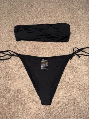 H&M Black Bandeau Bikini with Tie-Side Bottoms